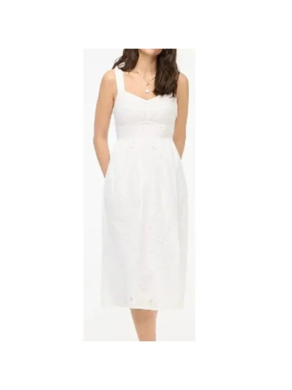 NWT J.Crew Factory Eyelet Midi Dress Sz 6 White Cotton Lined Summer Cottagecore